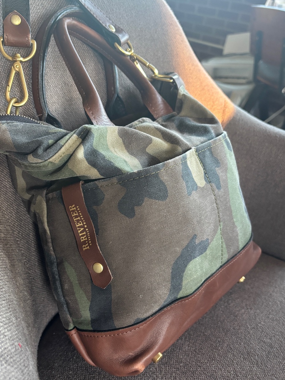 R. Riveter: Camouflage American Made Canvas & Brown Leather Bag